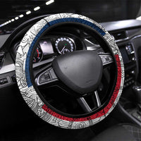 Dominican Republic Flag Steering Wheel Cover Red White and Blue Pattern with National Emblem and Tribal Design - Wonder Print Shop