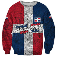 Dominican Republic Flag Sweatshirt Red White and Blue Pattern with National Emblem and Tribal Design - Wonder Print Shop