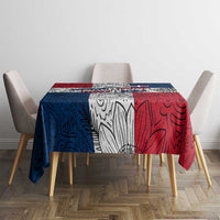 Dominican Republic Flag Tablecloth Red White and Blue Pattern with National Emblem and Tribal Design - Wonder Print Shop