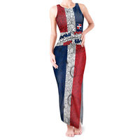 Dominican Republic Flag Tank Maxi Dress Red White and Blue Pattern with National Emblem and Tribal Design - Wonder Print Shop