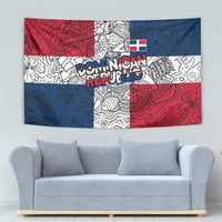 Dominican Republic Flag Tapestry Red White and Blue Pattern with National Emblem and Tribal Design - Wonder Print Shop