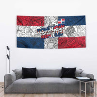 Dominican Republic Flag Tapestry Red White and Blue Pattern with National Emblem and Tribal Design - Wonder Print Shop