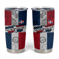 Dominican Republic Flag Tumbler Cup Red White and Blue Pattern with National Emblem and Tribal Design - Wonder Print Shop