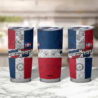 Dominican Republic Flag Tumbler Cup Red White and Blue Pattern with National Emblem and Tribal Design - Wonder Print Shop
