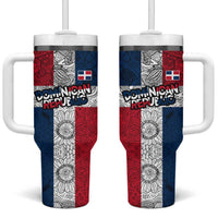 Dominican Republic Flag Tumbler With Handle Red White and Blue Pattern with National Emblem and Tribal Design - Wonder Print Shop