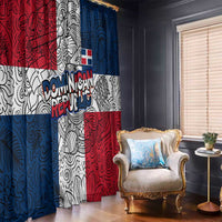 Dominican Republic Flag Window Curtain Red White and Blue Pattern with National Emblem and Tribal Design - Wonder Print Shop