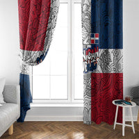 Dominican Republic Flag Window Curtain Red White and Blue Pattern with National Emblem and Tribal Design - Wonder Print Shop