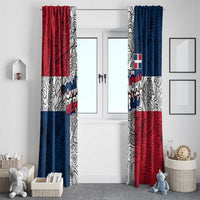 Dominican Republic Flag Window Curtain Red White and Blue Pattern with National Emblem and Tribal Design - Wonder Print Shop