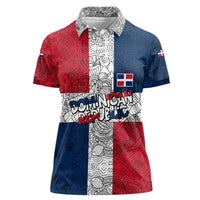 Dominican Republic Flag Women Polo Shirt Red White and Blue Pattern with National Emblem and Tribal Design - Wonder Print Shop