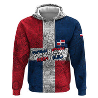Dominican Republic Flag Zip Hoodie Red White and Blue Pattern with National Emblem and Tribal Design - Wonder Print Shop