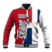 Dominican Republic Flag Half Zip Design Baseball Jacket with Coat of Arms and Taino Symbol - Wonder Print Shop