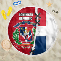 Dominican Republic Flag Half Zip Design Beach Blanket with Coat of Arms and Taino Symbol - Wonder Print Shop