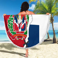 Dominican Republic Flag Half Zip Design Beach Blanket with Coat of Arms and Taino Symbol - Wonder Print Shop