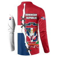 Dominican Republic Flag Half Zip Design Button Sweatshirt with Coat of Arms and Taino Symbol - Wonder Print Shop