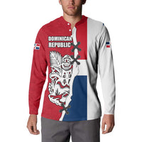 Dominican Republic Flag Half Zip Design Button Sweatshirt with Coat of Arms and Taino Symbol - Wonder Print Shop