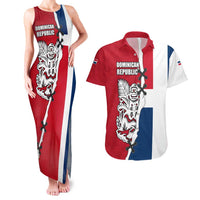 Dominican Republic Flag Half Zip Design Couples Matching Tank Maxi Dress and Hawaiian Shirt with Coat of Arms and Taino Symbol - Wonder Print Shop