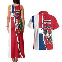 Dominican Republic Flag Half Zip Design Couples Matching Tank Maxi Dress and Hawaiian Shirt with Coat of Arms and Taino Symbol - Wonder Print Shop