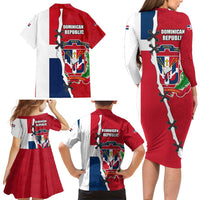 Dominican Republic Flag Half Zip Design Family Matching Long Sleeve Bodycon Dress and Hawaiian Shirt with Coat of Arms and Taino Symbol - Wonder Print Shop