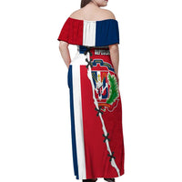 Dominican Republic Flag Half Zip Design Family Matching Off Shoulder Maxi Dress and Hawaiian Shirt with Coat of Arms and Taino Symbol - Wonder Print Shop
