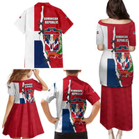 Dominican Republic Flag Half Zip Design Family Matching Puletasi and Hawaiian Shirt with Coat of Arms and Taino Symbol - Wonder Print Shop