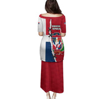 Dominican Republic Flag Half Zip Design Family Matching Puletasi and Hawaiian Shirt with Coat of Arms and Taino Symbol - Wonder Print Shop