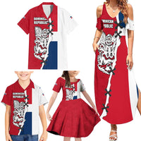 Dominican Republic Flag Half Zip Design Family Matching Summer Maxi Dress and Hawaiian Shirt with Coat of Arms and Taino Symbol - Wonder Print Shop