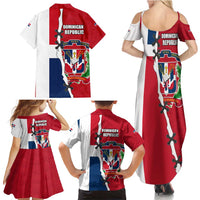 Dominican Republic Flag Half Zip Design Family Matching Summer Maxi Dress and Hawaiian Shirt with Coat of Arms and Taino Symbol - Wonder Print Shop