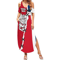 Dominican Republic Flag Half Zip Design Family Matching Summer Maxi Dress and Hawaiian Shirt with Coat of Arms and Taino Symbol - Wonder Print Shop