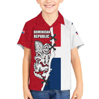 Dominican Republic Flag Half Zip Design Family Matching Tank Maxi Dress and Hawaiian Shirt with Coat of Arms and Taino Symbol - Wonder Print Shop