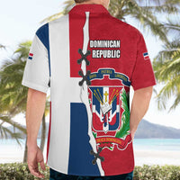 Dominican Republic Flag Half Zip Design Hawaiian Shirt with Coat of Arms and Taino Symbol - Wonder Print Shop