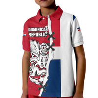 Dominican Republic Flag Half Zip Design Kid Polo Shirt with Coat of Arms and Taino Symbol - Wonder Print Shop
