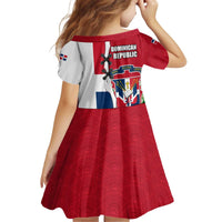 Dominican Republic Flag Half Zip Design Kid Short Sleeve Dress with Coat of Arms and Taino Symbol - Wonder Print Shop