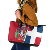 Dominican Republic Flag Half Zip Design Leather Tote Bag with Coat of Arms and Taino Symbol - Wonder Print Shop