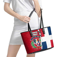 Dominican Republic Flag Half Zip Design Leather Tote Bag with Coat of Arms and Taino Symbol - Wonder Print Shop