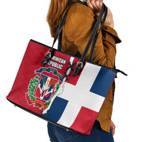 Dominican Republic Flag Half Zip Design Leather Tote Bag with Coat of Arms and Taino Symbol - Wonder Print Shop