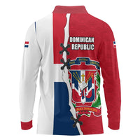 Dominican Republic Flag Half Zip Design Long Sleeve Polo Shirt with Coat of Arms and Taino Symbol - Wonder Print Shop