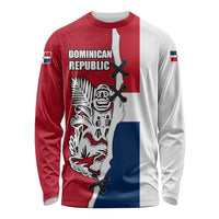 Dominican Republic Flag Half Zip Design Long Sleeve Shirt with Coat of Arms and Taino Symbol - Wonder Print Shop