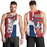 Dominican Republic Flag Half Zip Design Men Tank Top with Coat of Arms and Taino Symbol - Wonder Print Shop