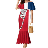 Dominican Republic Flag Half Zip Design Mermaid Dress with Coat of Arms and Taino Symbol - Wonder Print Shop