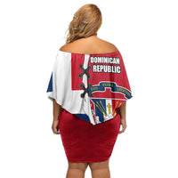 Dominican Republic Flag Half Zip Design Off Shoulder Short Dress with Coat of Arms and Taino Symbol - Wonder Print Shop