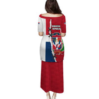 Dominican Republic Flag Half Zip Design Puletasi with Coat of Arms and Taino Symbol - Wonder Print Shop