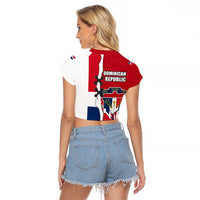 Dominican Republic Flag Half Zip Design Raglan Cropped T Shirt with Coat of Arms and Taino Symbol - Wonder Print Shop