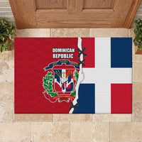 Dominican Republic Flag Half Zip Design Rubber Doormat with Coat of Arms and Taino Symbol - Wonder Print Shop