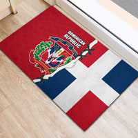 Dominican Republic Flag Half Zip Design Rubber Doormat with Coat of Arms and Taino Symbol - Wonder Print Shop