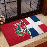 Dominican Republic Flag Half Zip Design Rubber Doormat with Coat of Arms and Taino Symbol - Wonder Print Shop