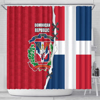 Dominican Republic Flag Half Zip Design Shower Curtain with Coat of Arms and Taino Symbol - Wonder Print Shop