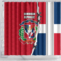 Dominican Republic Flag Half Zip Design Shower Curtain with Coat of Arms and Taino Symbol - Wonder Print Shop