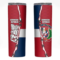 Dominican Republic Flag Half Zip Design Skinny Tumbler with Coat of Arms and Taino Symbol - Wonder Print Shop