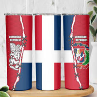 Dominican Republic Flag Half Zip Design Skinny Tumbler with Coat of Arms and Taino Symbol - Wonder Print Shop