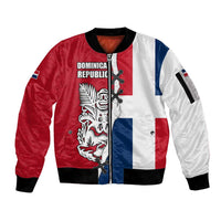 Dominican Republic Flag Half Zip Design Sleeve Zip Bomber Jacket with Coat of Arms and Taino Symbol - Wonder Print Shop